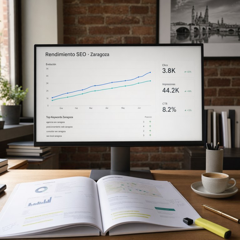 SEO en Zaragoza — Dashboard Google Search Console con rankings de keywords